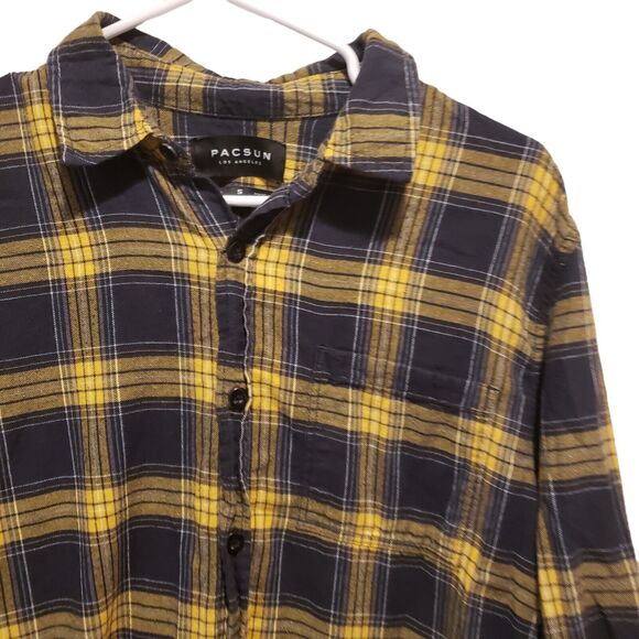 Pacsun Los Angeles Button-up Shirt Plaid Yellow Blue Size Small - Picture 3 of 9
